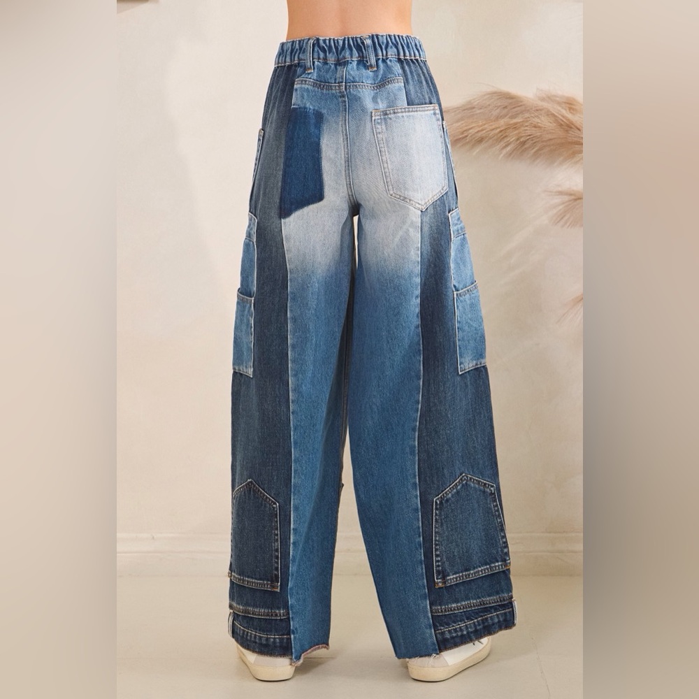 Oli & Hali Patchwork Wide-Leg Jeans in Light and Dark Blue - Picture 2 of 2